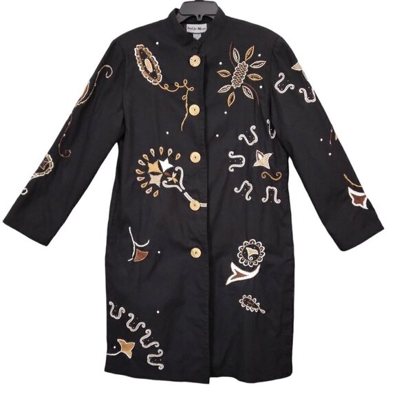 Indigo Moon | Black Embroidered Artsy Boho Duster Coat Jacket | Size M - Picture 1 of 10